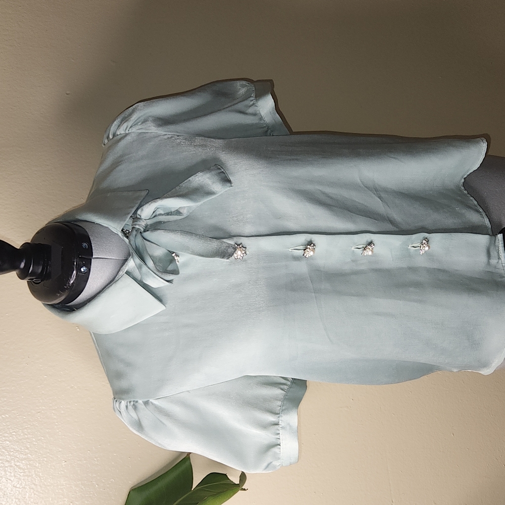 Zara jewel button silk top